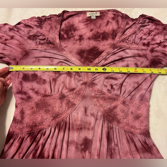 One World Women’s Size Large Burgundy Tie Dye Boho Whimsy Tunic Mini Dress - Picture 5 of 9